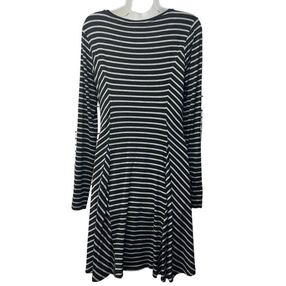 NWT Skies Are Blue Marian Knit Swing Dress Black Gray Striped Stretch Size Large - Picture 2 of 6